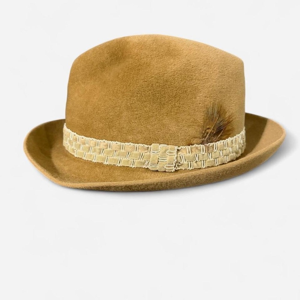 Knox Fedora Hat Mens Tan Suede Feather Trim